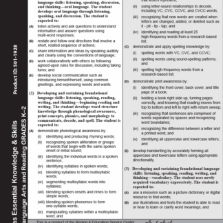 TEKS English Language Arts and Reading Kindergarten–Grade 2 Chart (Set of 10)